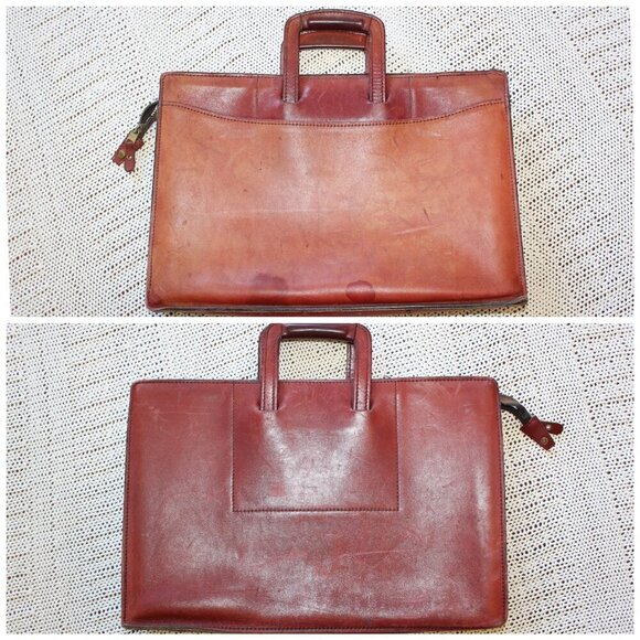 Vintage 60's Schlesinger Brothers Saddle leather bag Brown Briefcase Zipper - Picture 1 of 12